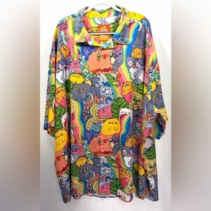 Exploding Kittens Colorful Cat
Print Shirt 5XL Geek Tropical
Button Up EUC